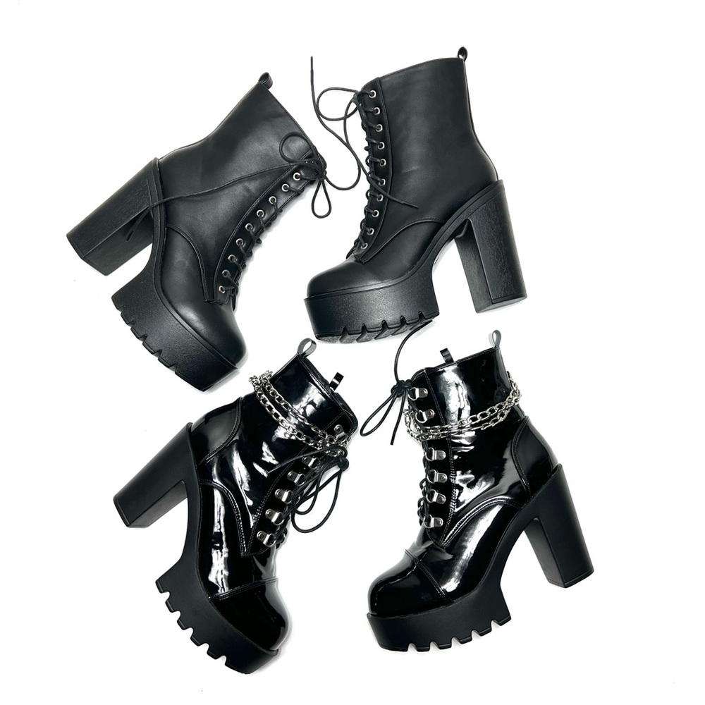 SHEIN Black Faux Leather Chunky Bootie Bundle - Women’s Size (40) 8.5US